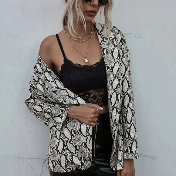 animal print snake print jacket long sleeve coat blazer - Picture 4 of 6